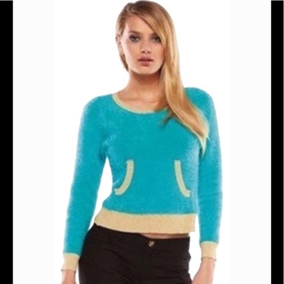 Juicy Couture Early 90’s early 2000’s Y2k Fuzzy Teal Christmas Sweater - Picture 4 of 5